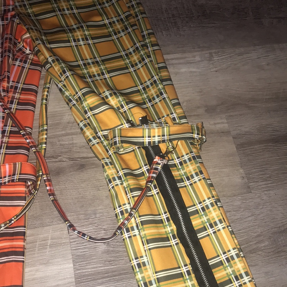 Blush Mark bicolor yellow and orange plaid straps pants size medium - Picture 6 of 13